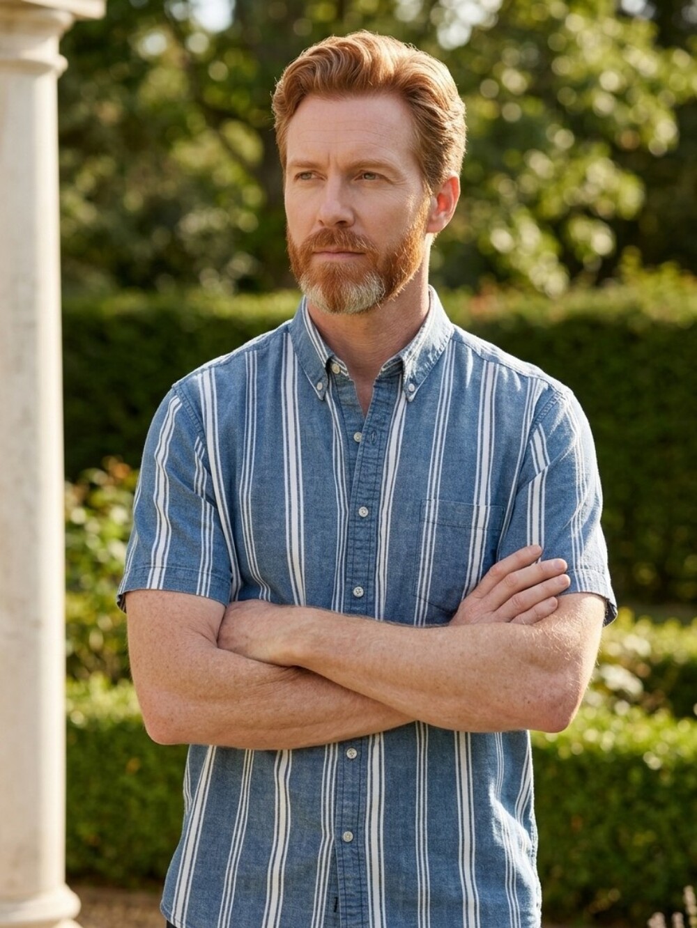 Reyn sypooner Blue and White Vertical Stripe Short-Sleeve Button-Down Shirt